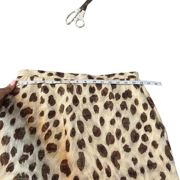 100% Linen Pencil Skirt Cheetah Animal Print Leopard Gold Metallic Thread Sz 8 - Picture 4 of 10
